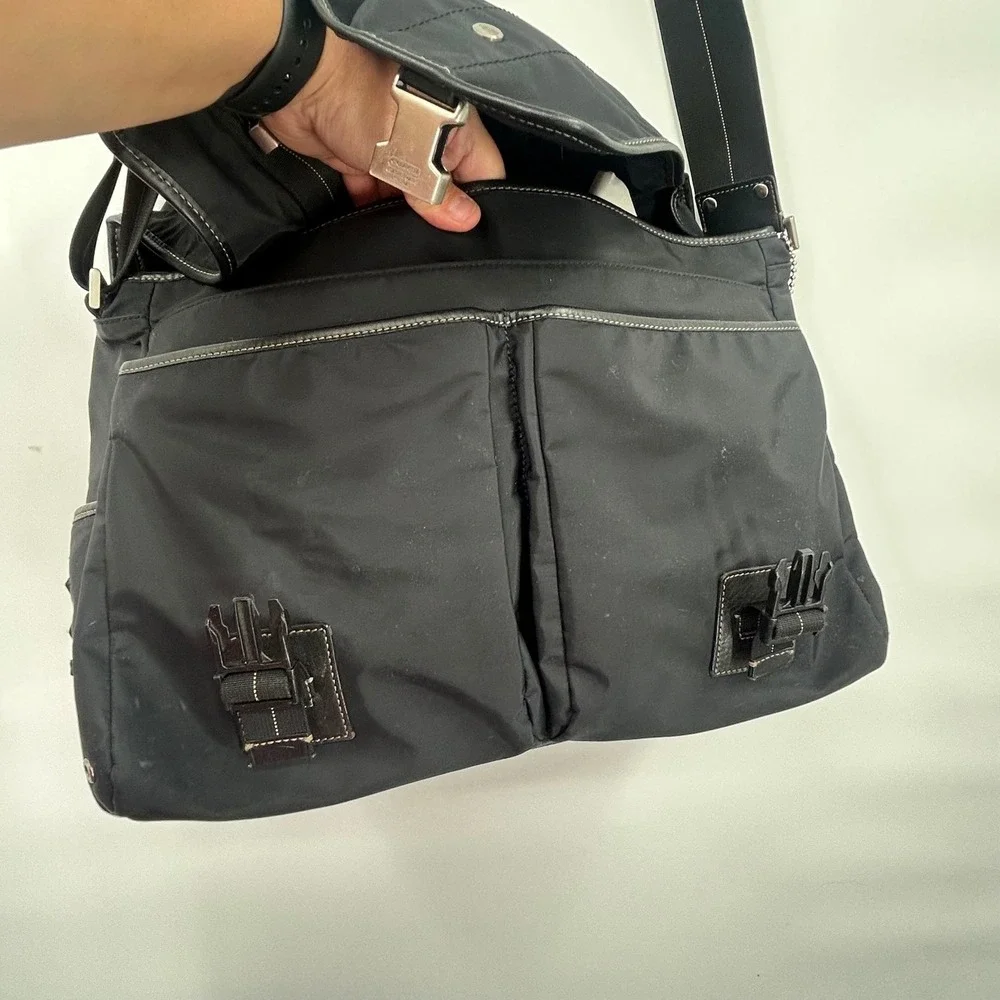 Coach Leather Trim‎ Nylon Messenger Bag Black Adjustable Strap